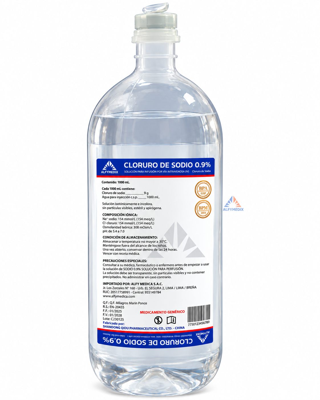Botella de cloruro de sodio 0,9%